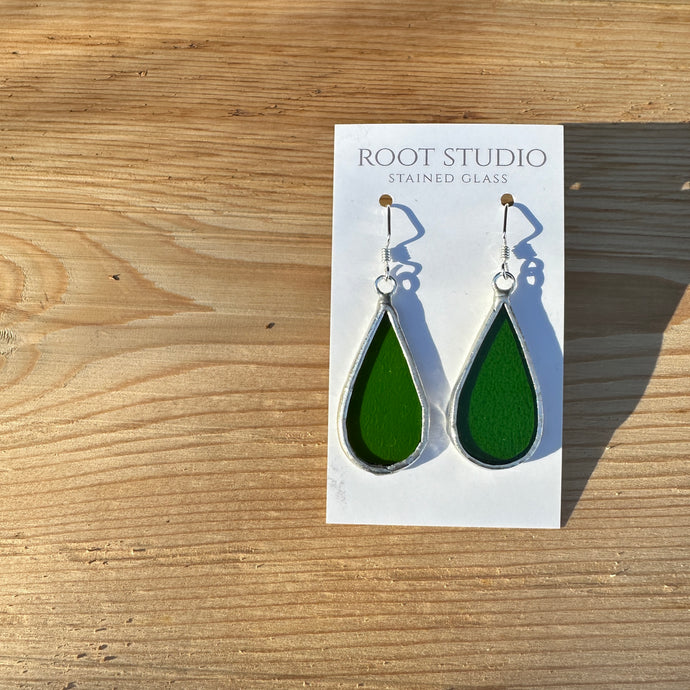Raindrop shaped stained glass earrings - grass green