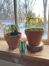 Stained glass cactus with flower in pot