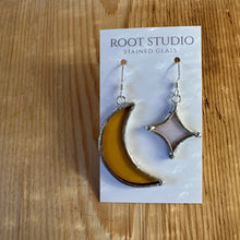 Star and Crescent Moon Stained Glass Earrings - Yellow
