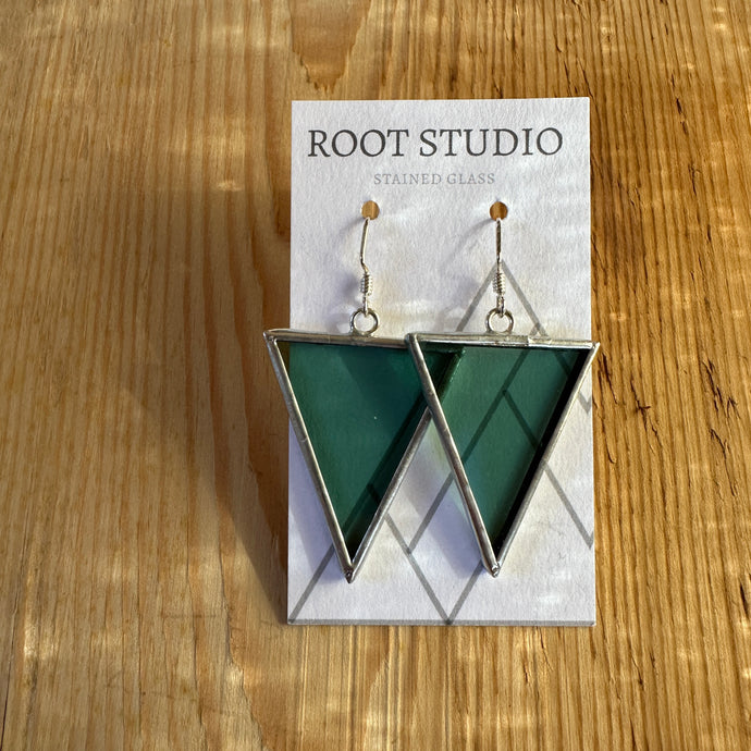 Large triangle shaped stained glass earrings - seafoam