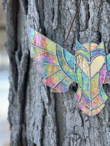 Iridescent stained glass owl