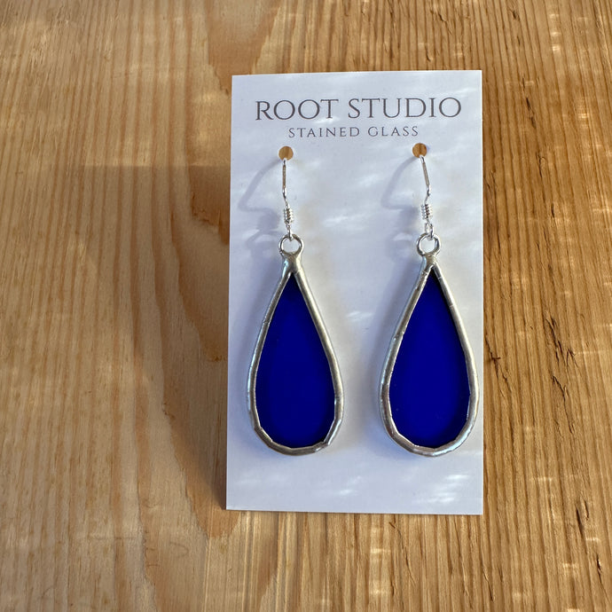 Raindrop shaped stained glass earrings - bright blue