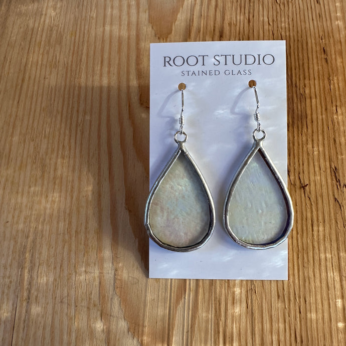 Large teardrop stained glass earrings - iridescent