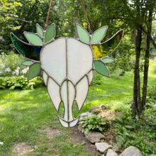 Stained Glass Cow Skull with Leaves
