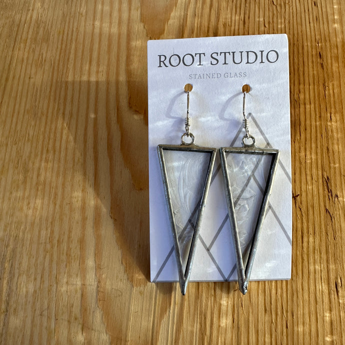 Long triangle shaped stained glass earrings - iridescent
