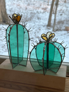 Stained glass cactus with flower