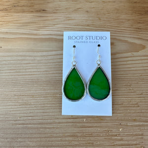 Teardrop shaped stained glass earrings - iridescent green