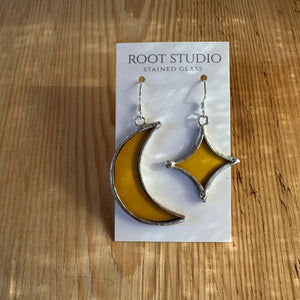 Star and Crescent Moon Stained Glass Earrings - Yellow/Yellow