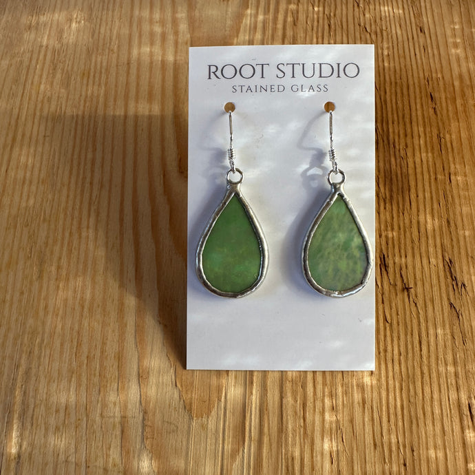 SmallTeardrop shaped stained glass earrings - iridescent opaque green