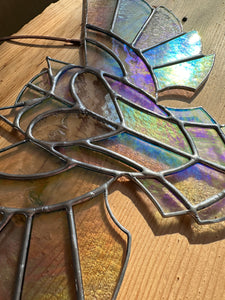 Iridescent stained glass owl