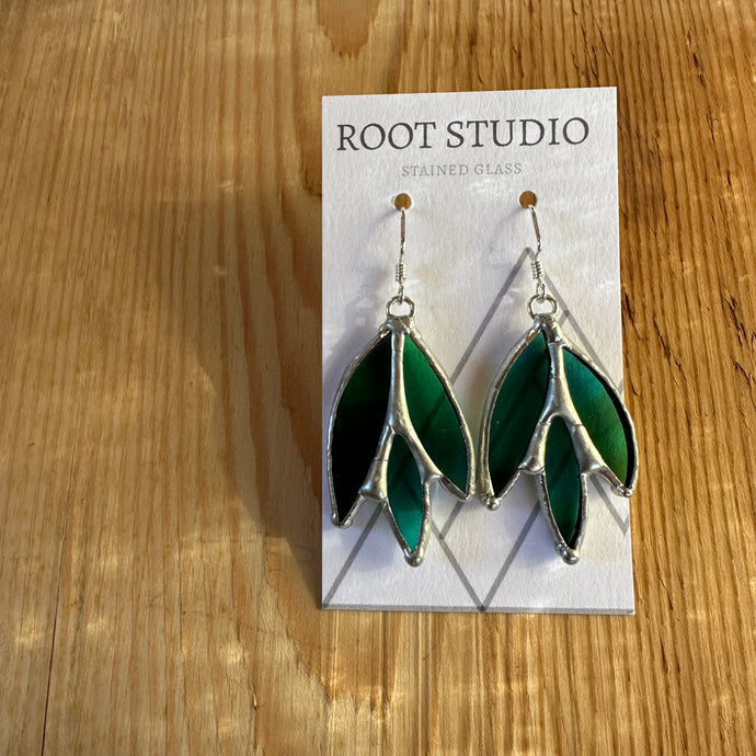 Leafy Stained Glass Earrings - art glass green