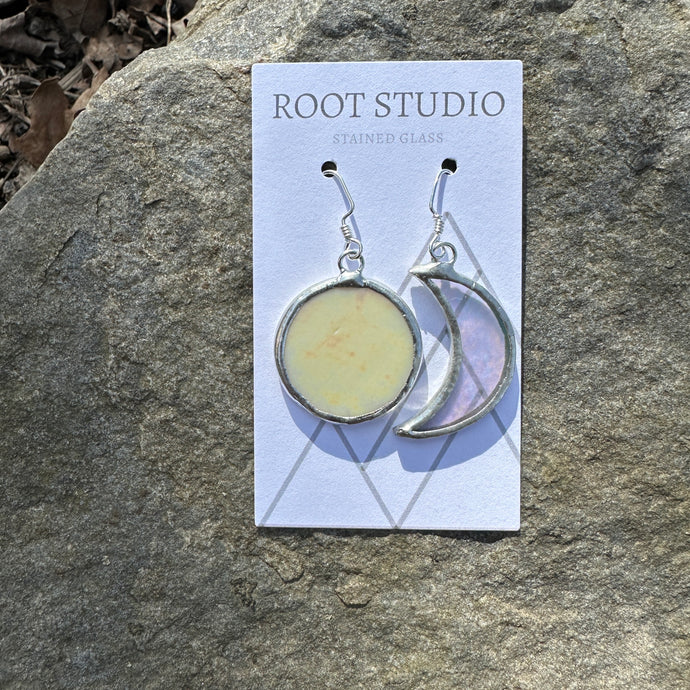 Sun and Crescent Moon Stained Glass Earrings - small