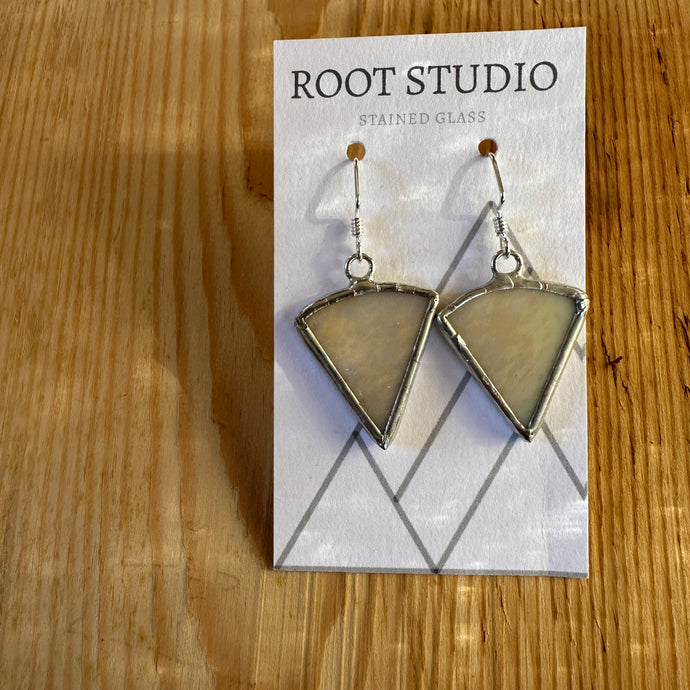 Small fan triangle shaped stained glass earrings - pale yellow