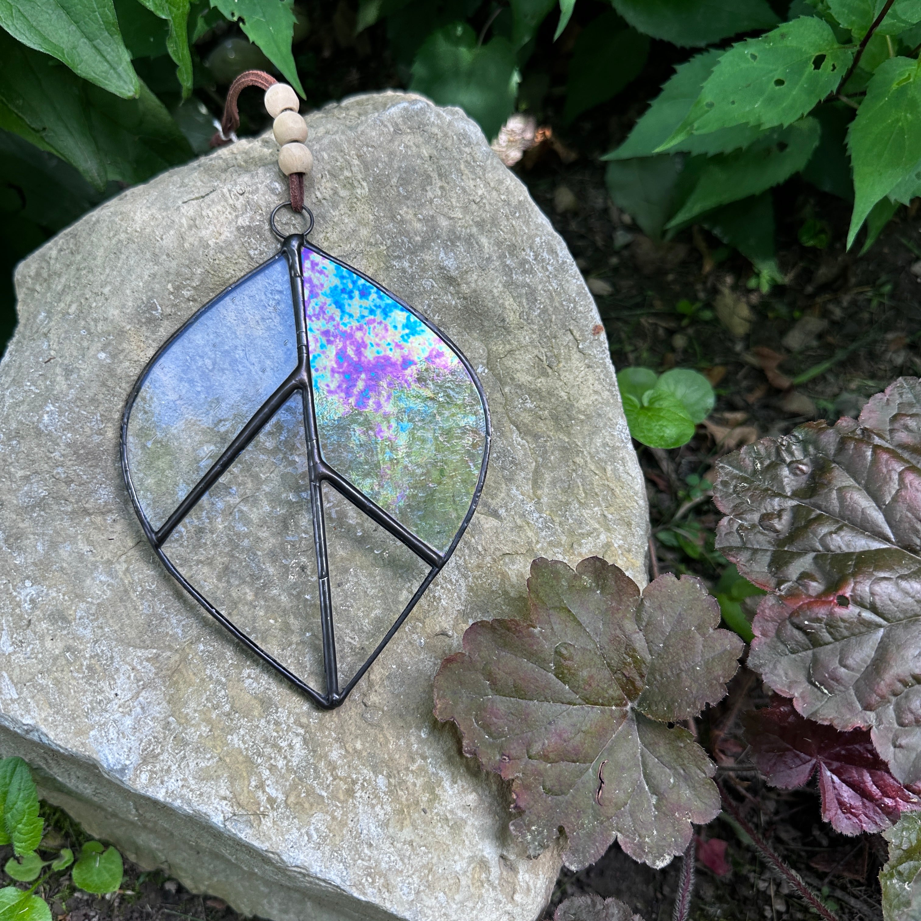 Stained glass leaf - clear iridescent – Root Studio