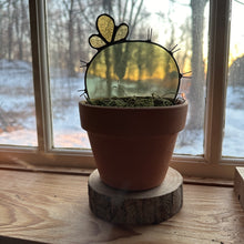 Stained glass cactus with flower in pot