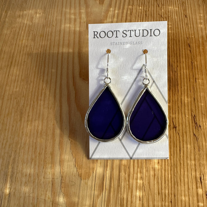 Teardrop shaped stained glass earrings - dark blue