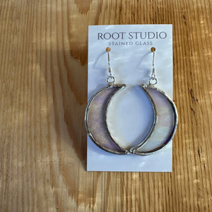 Crescent Moon Stained Glass Earrings - Clear Iridescent