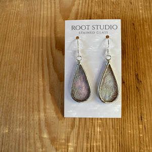 Small long teardrop shaped stained glass earrings - iridescent flower texture