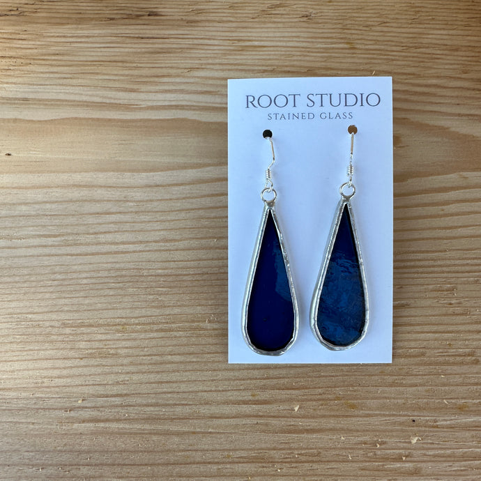 Long raindrop shaped stained glass earrings - dark blue