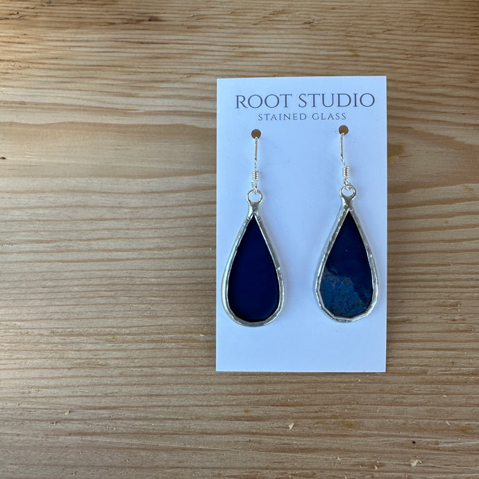 Raindrop shaped stained glass earrings - dark blue