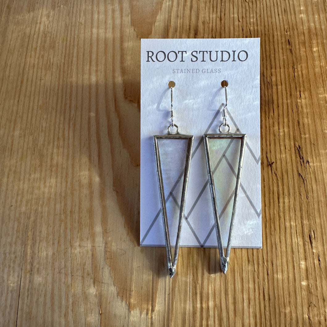 Long skinny stained glass earrings - iridescent