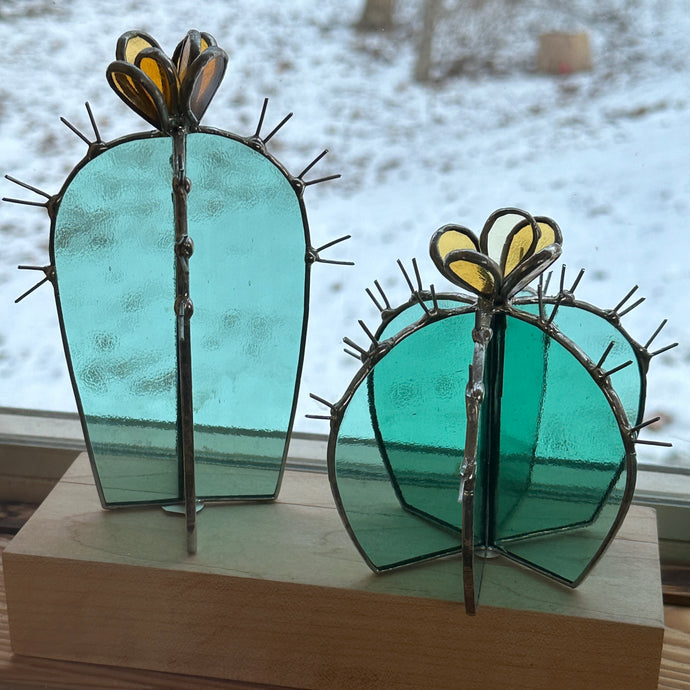 Stained glass cactus with flower