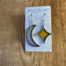 Star and Crescent Moon Stained Glass Earrings - Iridescent/Yellow