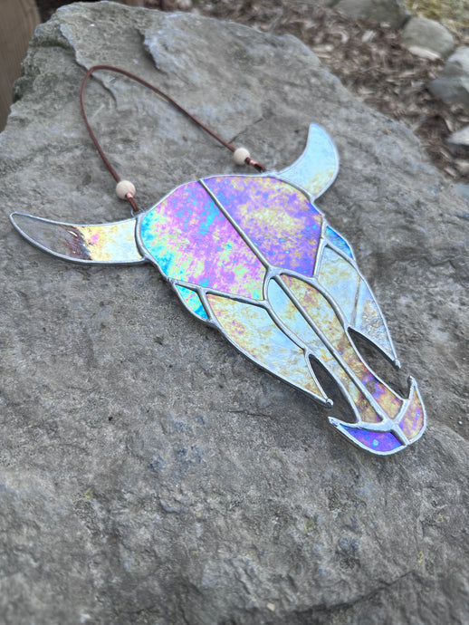 Stained Glass Cow Skull - iridescent