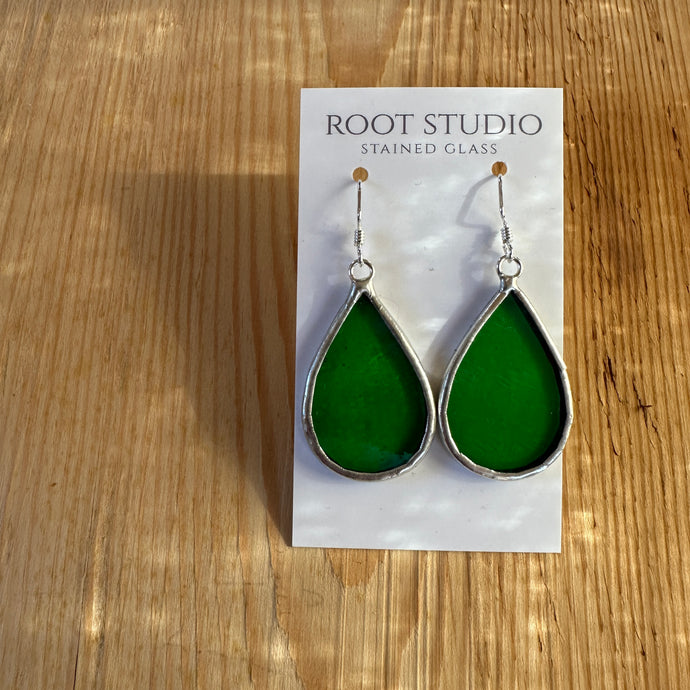 Teardrop shaped stained glass earrings - grass green
