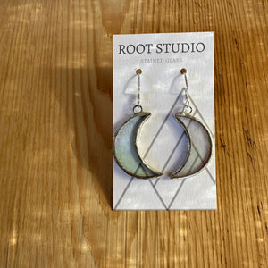 Small Crescent Moon Stained Glass Earrings - Clear Iridescent