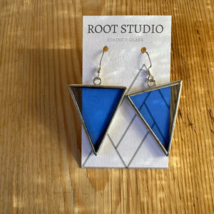 Large triangle shaped stained glass earrings - periwinkle blue
