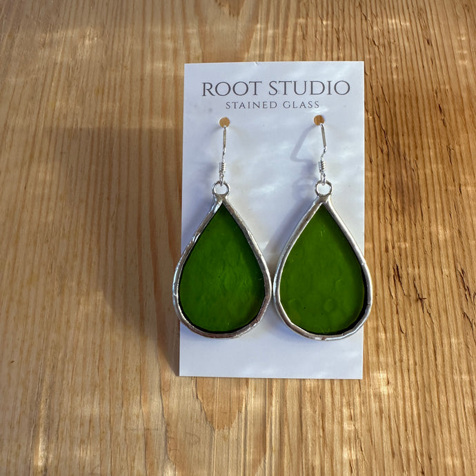 Teardrop shaped stained glass earrings -textured  green