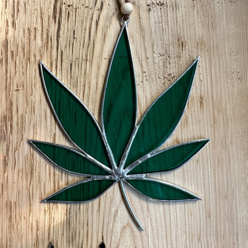 Cannabis leaf stained glass suncatcher