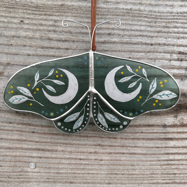 handpainted celestial and botanical stained glass butterfly suncatcher