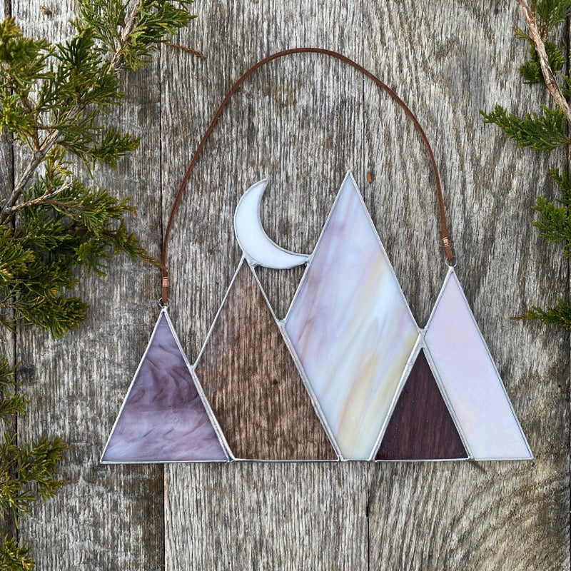 stained glass mountain and moon sun catcher