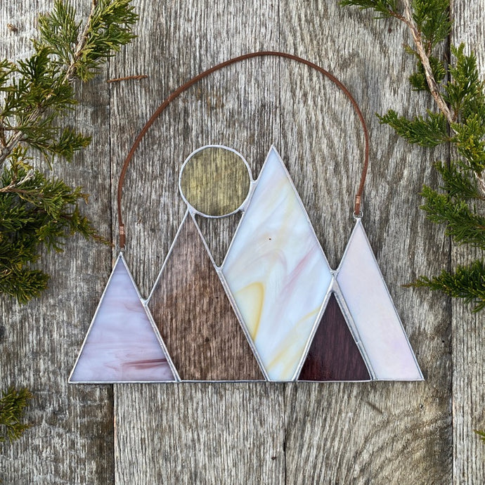 mountain and moon stained glass suncatcher