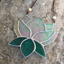 stained glass lotus home decor sun catcher. handmade in vermont by artist carrie root of the root studio. 