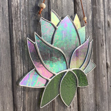 Stained glass lotus sun catcher - home decor inspired by nature - handmade in Vermont by artist Carrie Root of the Root Studio.