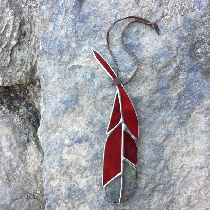 stained glass home decor feather handmade in vermont by artist carrie root  of the root studio