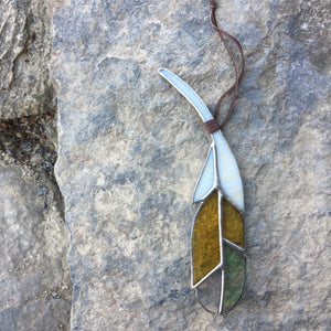 stained glass home decor feather handmade in vermont by artist carrie root  of the root studio