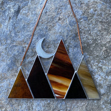 Fall inspired moon and mountains stained glass home decor - handmade in Vermont by carrie root