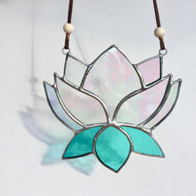 stained glass lotus home decor sun catcher. handmade in vermont by artist carrie root of the root studio. 