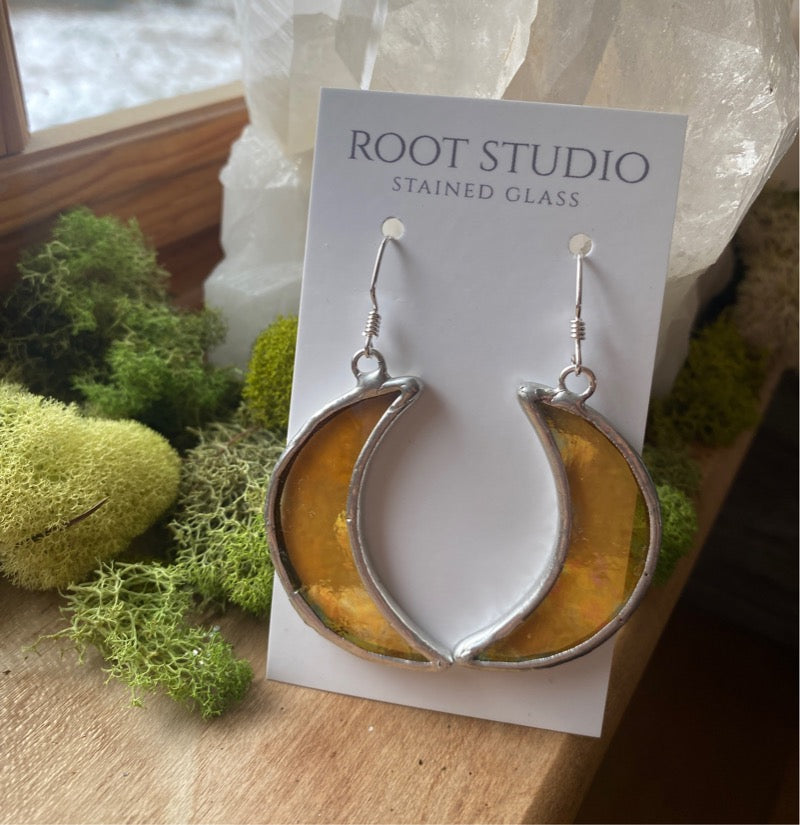 stained glass crescent moon earrings