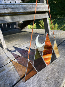 Fall inspired moon and mountains stained glass home decor - handmade in Vermont by carrie root
